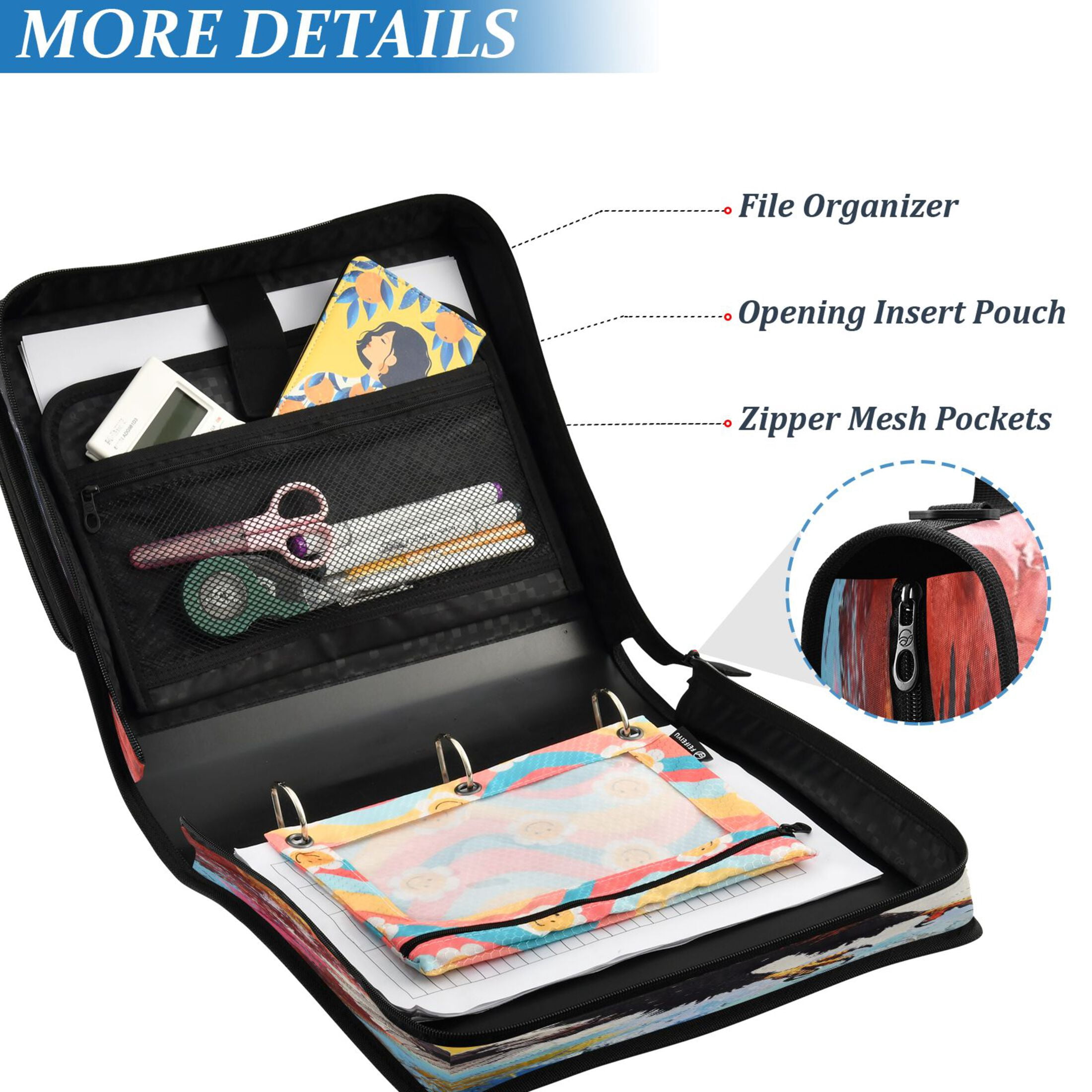 YAZAOO Zipper Binder trapper keeper Documents Organized Design Eagles in Flight Printed