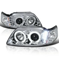Spec-D Tuning Chrome LED Dual Halo Projector Headlights Compatible with 1999-2004 Ford Mustang, Left   Right Pair Headlamps Assembly