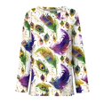 thumbnail image 4 of Mardi Gras Shirts for Women Sequins Feathers Print Crew Neck Tunic Tops Sparkly Long Sleeve Novelty T Shirts White S, 4 of 6