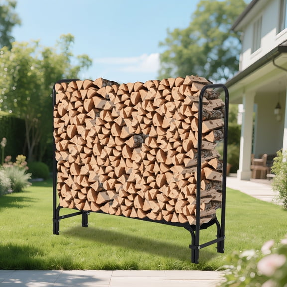 Mescukay Firewood Rack 4 ft Outdoor & Indoor Log Holder Heavy Duty Steel Organizer Storage for Fireplace, Patio, Wood Stacker, Ventilation Design - Easy Assembly