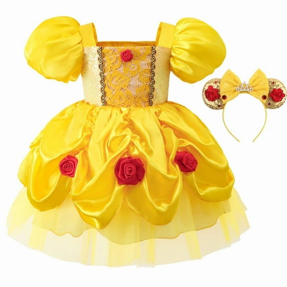 Beauty Princess Costume for Little Toddler Girls Halloween Birthday Party Dress Up Fancy Outfit 6M-7Y