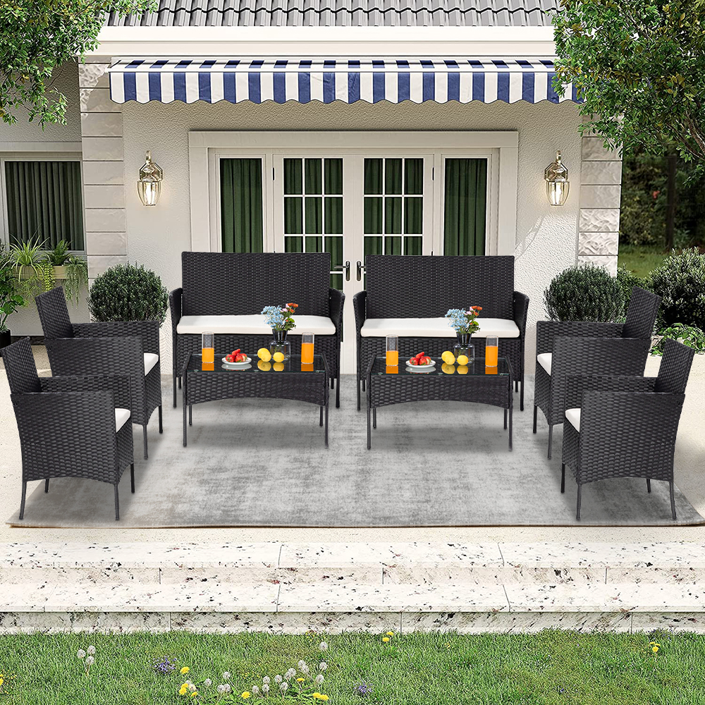Outdoor Patio Furniture Sets, 8 Piece Wicker Patio Set with 2 Glass
