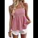 thumbnail image 1 of Camiseta de Tirantes Finos con Estampado de Cuadros Y2K para Mujer, Estilo Babydoll con Cuello Cuadrado y Fruncido. Rojo M, 1 of 10