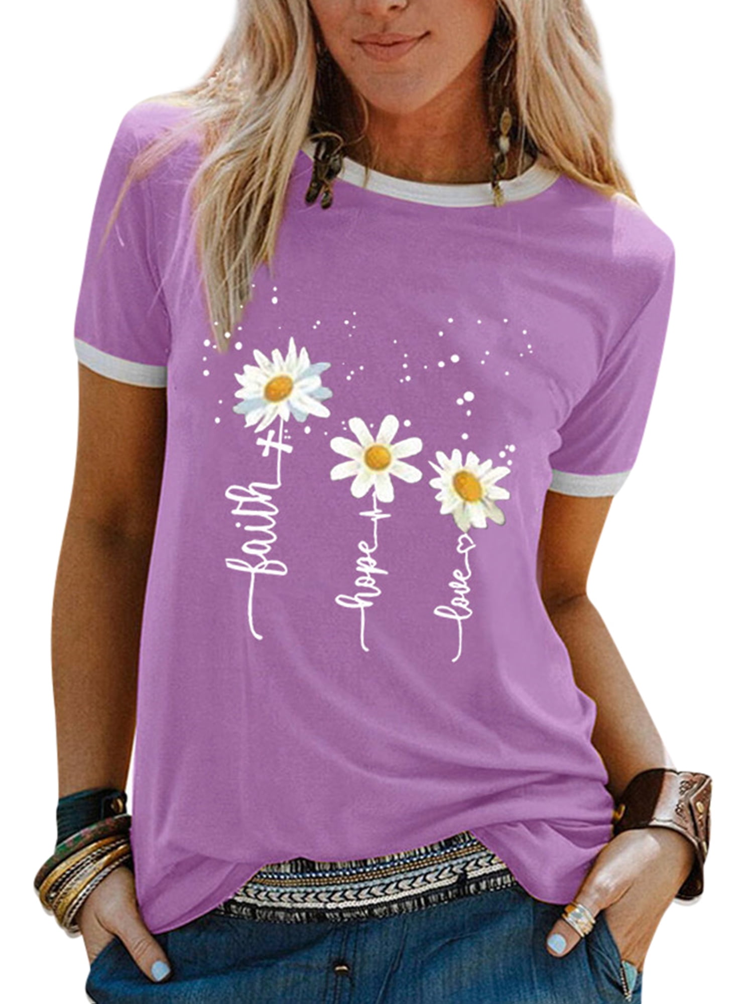 Short Sleeve Floral Print Tunic Tops for Women Casual Crew Neck T Shirt  Pullover Blouses Daily Street Wear - Walmart.com