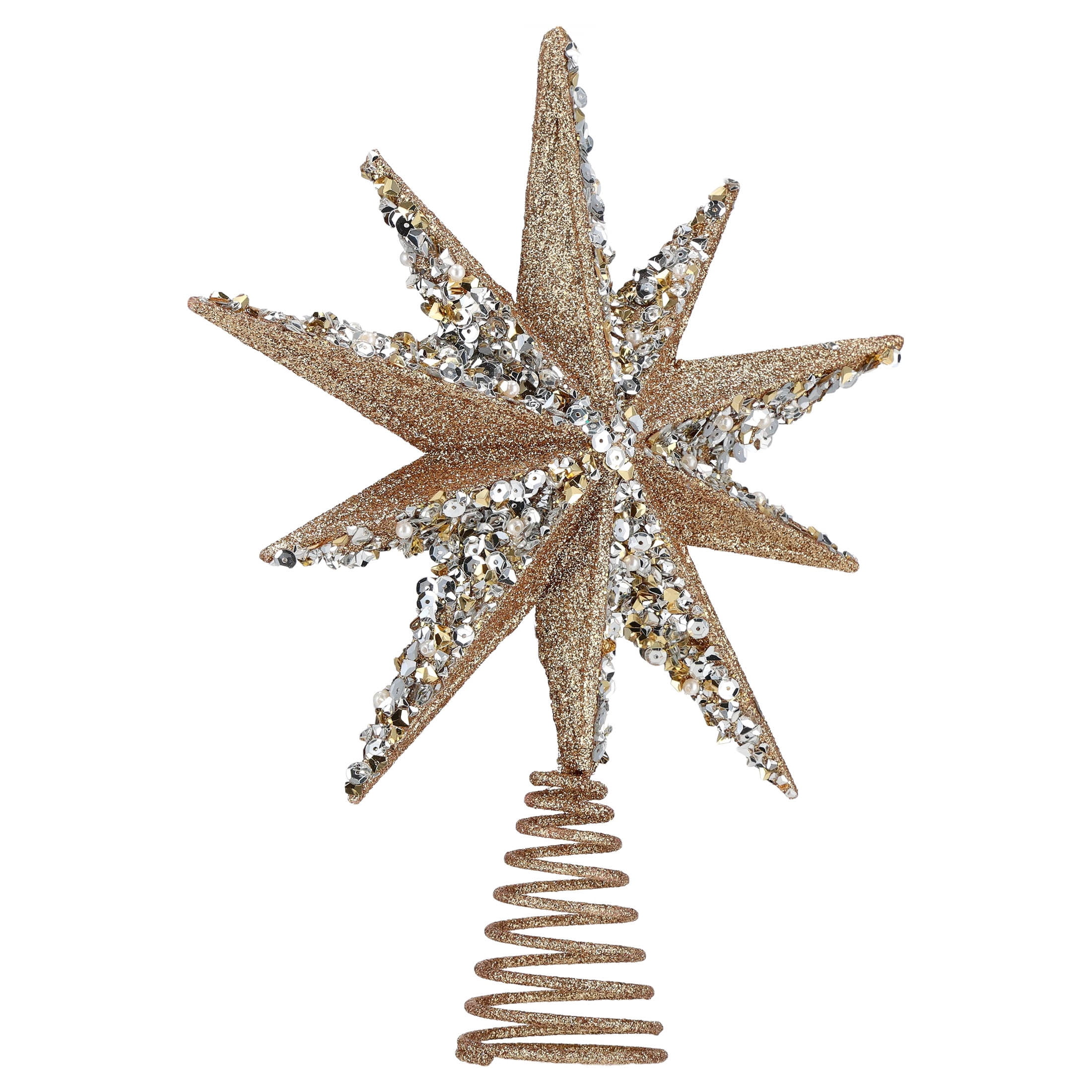 Glitter Starburst Christmas Tree Topper, Gold and Silver, 12", by Holiday Time