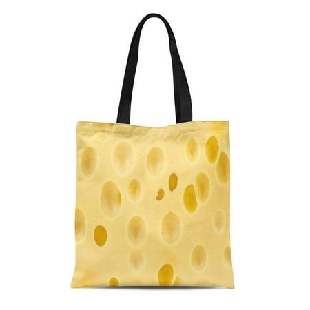 LADDKE Canvas Tote Bag Swiss of Yellow Delicious Cheese Pattern Full Appetizer Breakfast Durable Reusable Shopping Shoulder Grocery