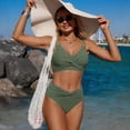 thumbnail image 6 of Women's High Waisted Bikini Sets Twist Front Push Up Spaghetti Straps Ruched Two Piece Swimsuit Bathing Suit Army Green S, 6 of 6