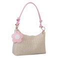 thumbnail image 1 of Bolsa de paja de verano para mujer, correa de PU, tejidas con flores para las axilas para el trabajo (rosa) Likrtyny Para Estrenar, 1 of 2