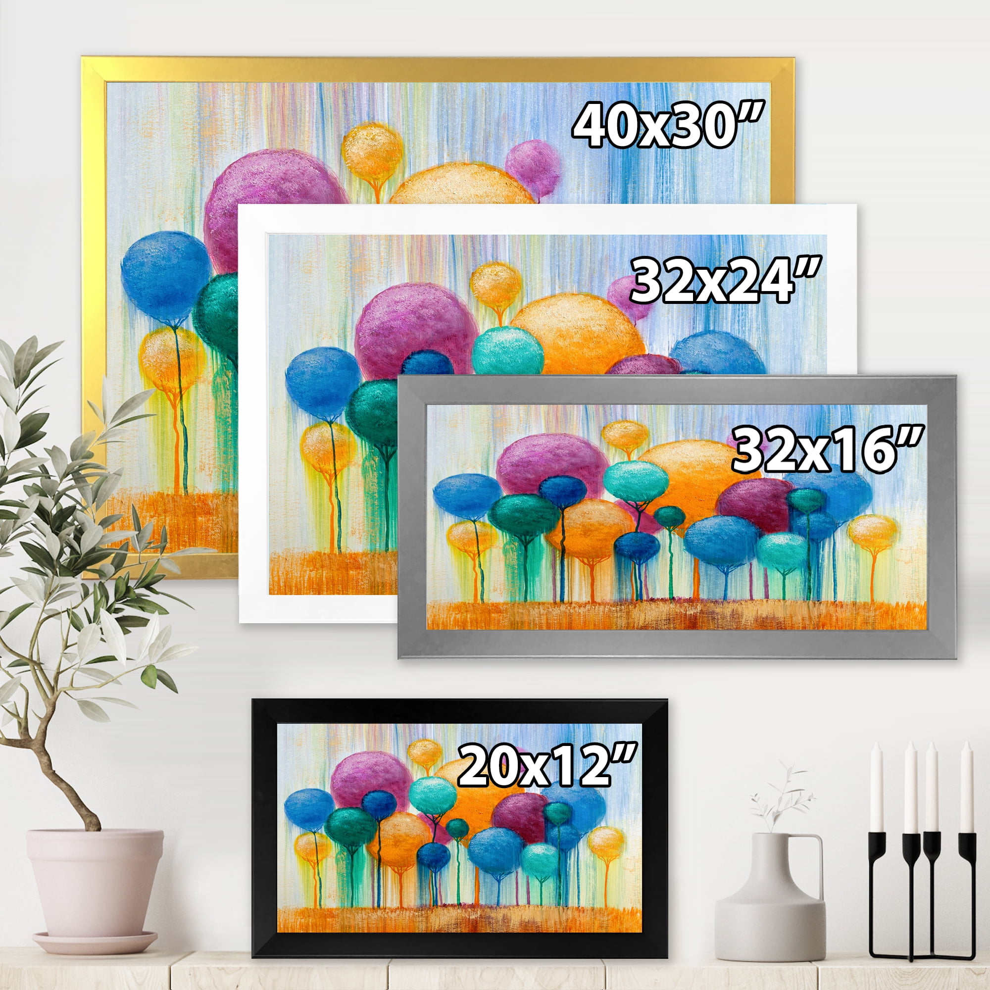 Designart 'Ornamental Colourful Trees IV' Modern Framed Art Print