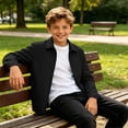 thumbnail image 6 of FSYBOA Boys Lightweight Jackets Size 8, Long Sleeve Windproof Collared Casual Kids Fall Outerwear Black, 6 of 7