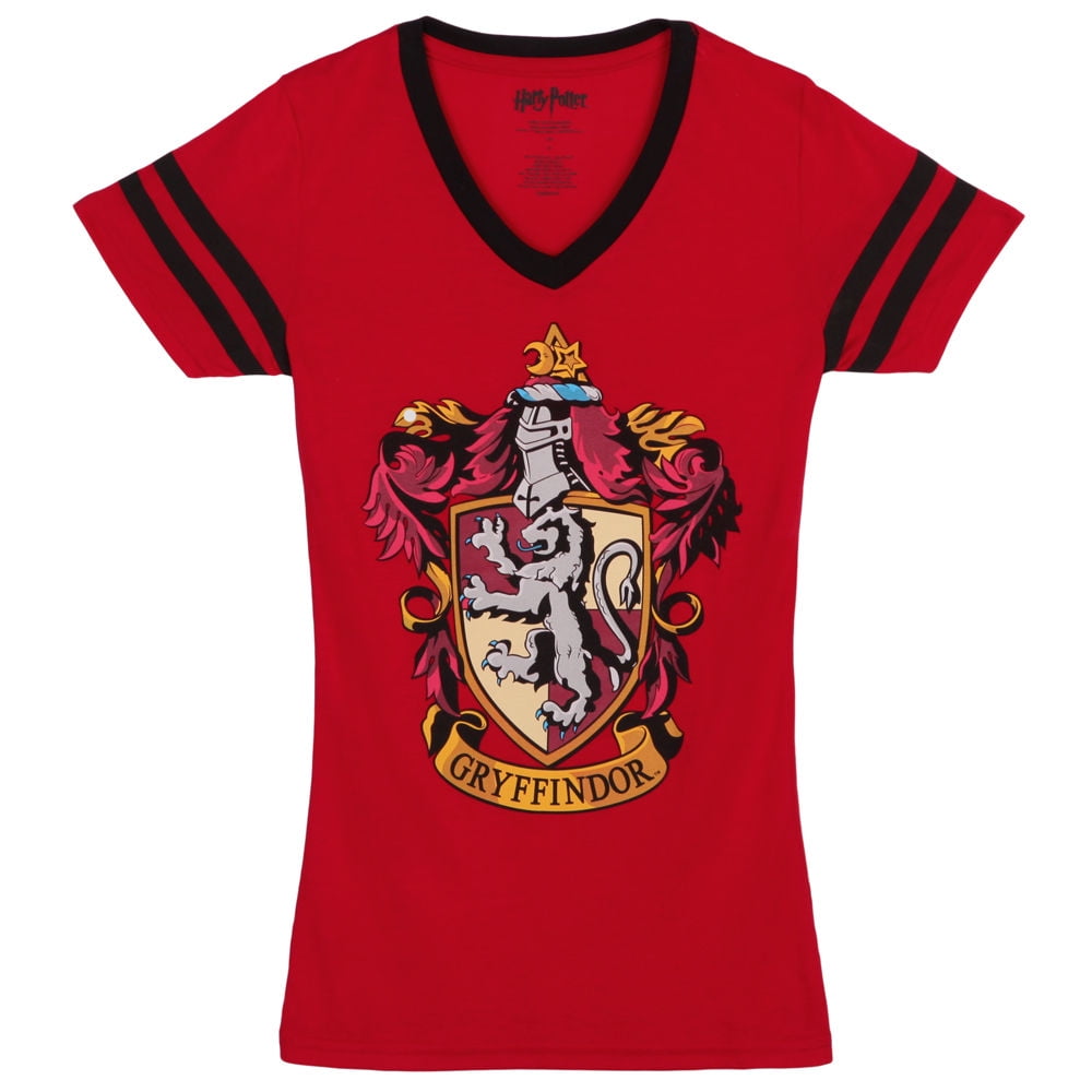 Harry Potter Gryffindor Crest V Neck Red T Shirt Licensed Junior Womens