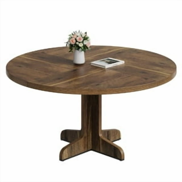 1 Table à Manger Ronde en Planches de Bois avec Pieds Courbés