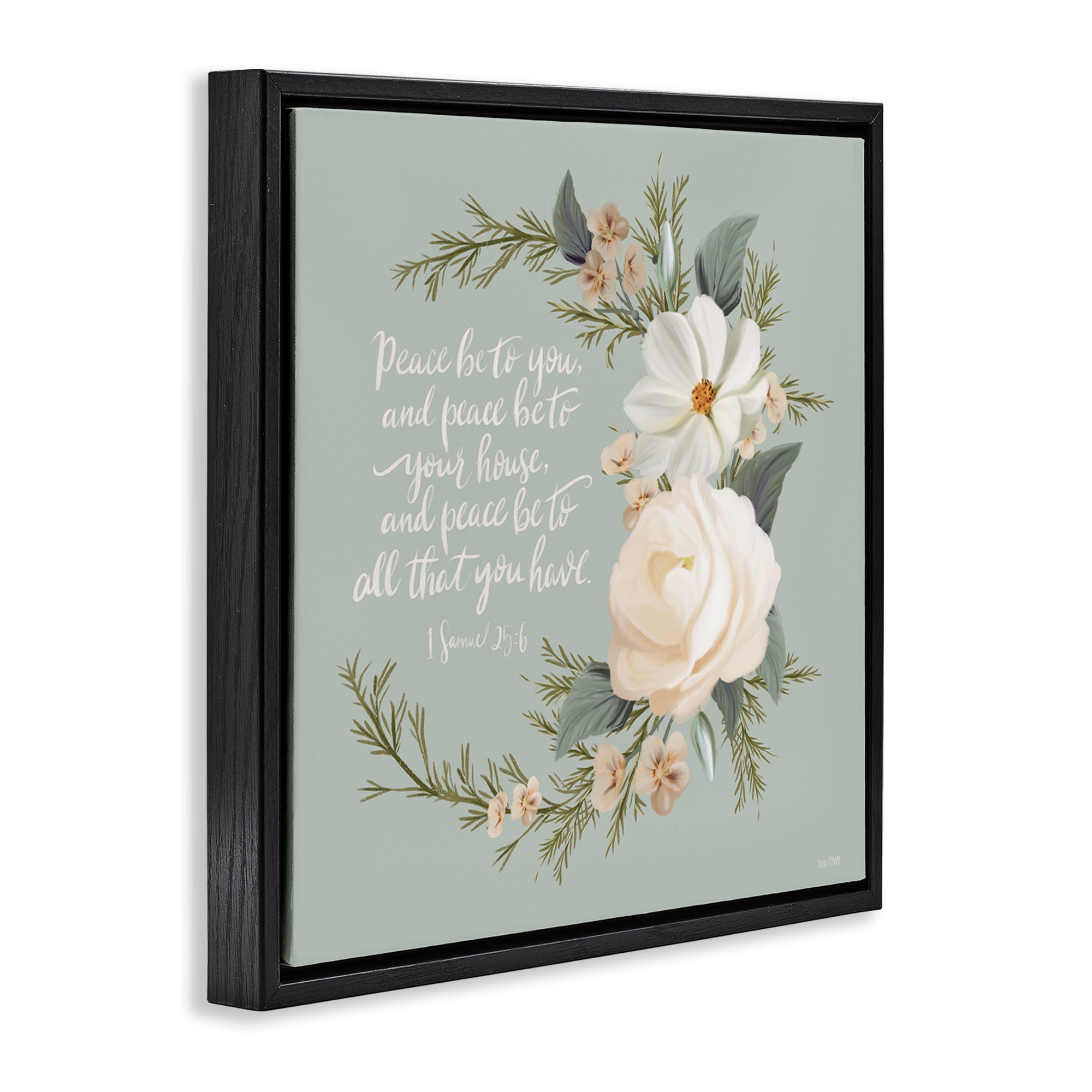 Stupell Industries Peace Be To You Prayer Plants & Flowers Painting Black Floater Framed Canvas Art Print Wall Art, 25 x 25
