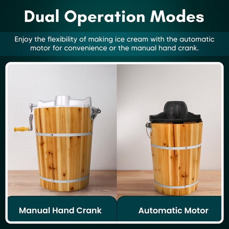 Elite Cuisine EIM569 6Qt. Old Fashioned Pine Bucket Ice Cream Maker with Hand Crank