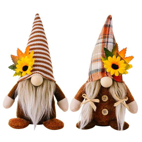 Fall Decor Gnomes Plush Thanksgiving Decorations, Set of 2 Orange Autumn Table Ornaments Harvest Festival Sunflower Doll Gnome Elf Fall Decorations for Home Farmhouse Gifts