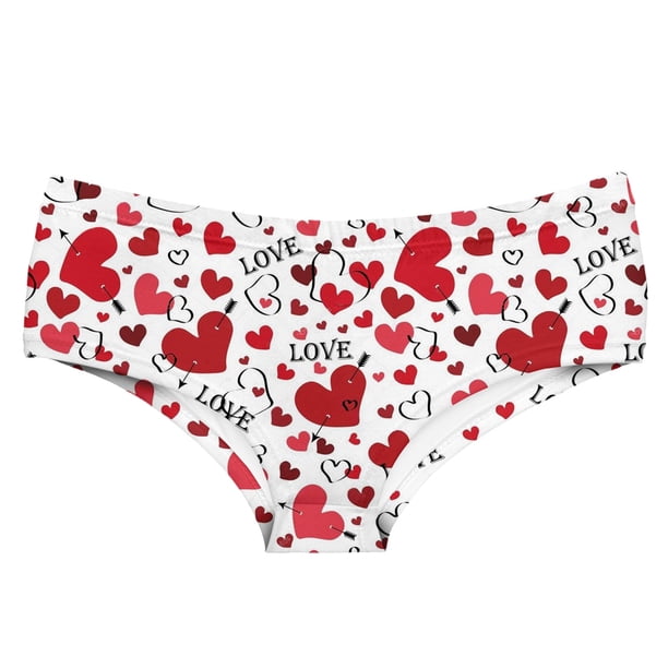 Gibobby Braguitas Slim Fit Ropa interior de cintura transpirable sin con estampado de corazón para el día de San Valentín para mujer (estilo 5)(Rojo, L)