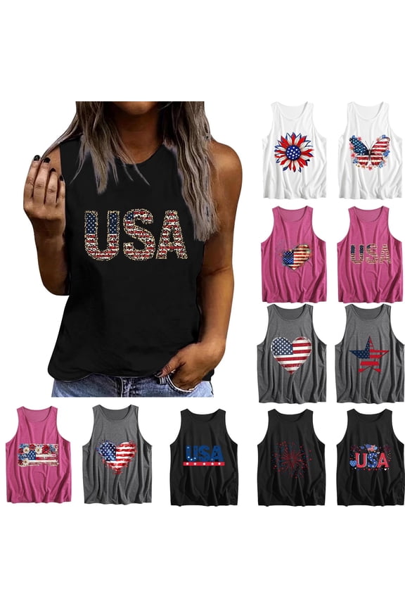 Women Tank Top 4th of July Independence Day's Patriotic Print Sleeveless Tops Summer Casual Going out Party Holiday Graphic Tee