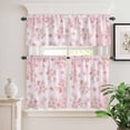 thumbnail image 2 of 3 Piece Kitchen Curtains and Valances Set Pink Floral Cafe Curtains 24 Inch Length Modern Farmhouse Aesthetic Shabby Chic Flower Valance & Tier Curtain for Living Room Bedroom 54"x18"+27"x24"*2, 2 of 6