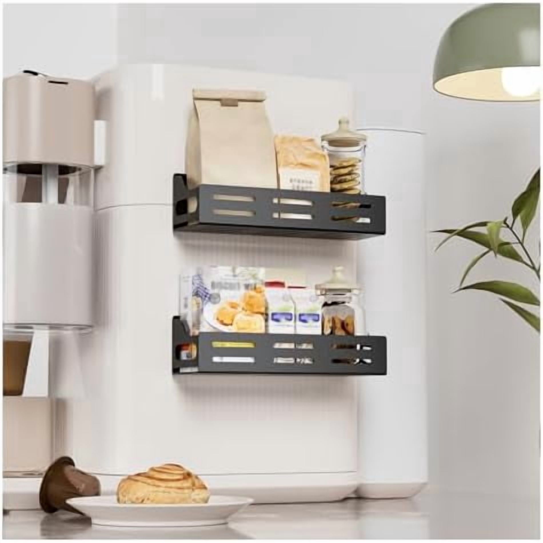 3 Pack Magnetic Spice Rack for Refrigerator with Paper Towel Holder, Magnetic Refrigerator Organizer, Strong Magnetic Fridge Shelf, Rustproof Side Fridge Storage Rack for Kitchen