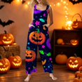 thumbnail image 2 of EANJE Halloween Overalls for Women, Sleeveless Spaghetti Strap Jumpsuit with Pockets, Print Wide Leg Baggy Romper, Adjustable Straps Fall Holiday Party Outfit Multicolor S, 2 of 6