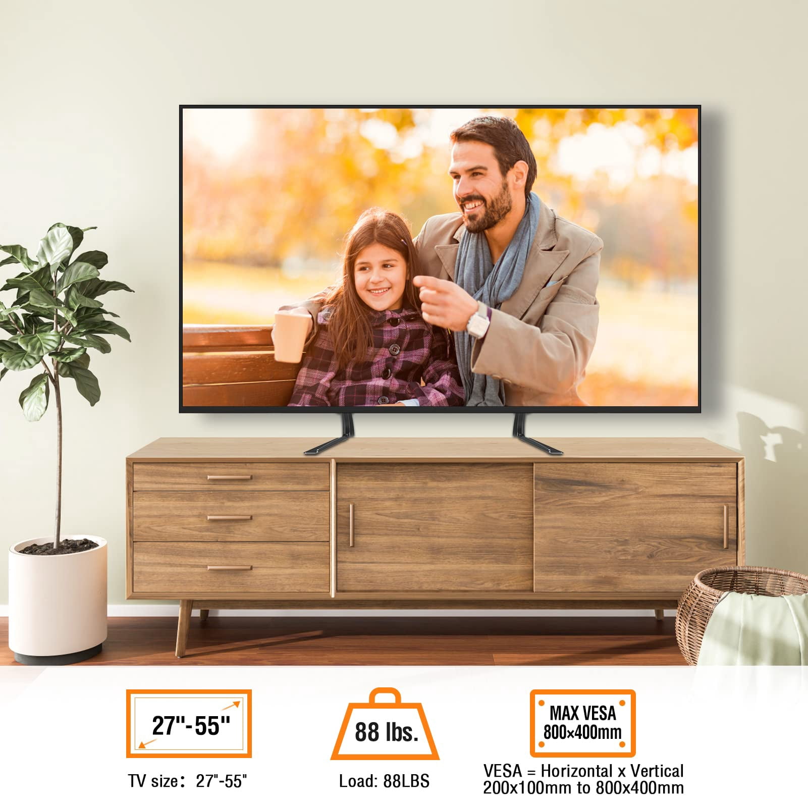 Holytech Universal Table Top TV Stand for Most 37 to 55 inch LCD LED Plasma Flat Screen TVs, TV Base Height Adjustable Leg Stand Holds up to 100lbs