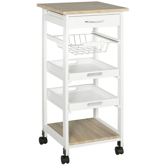White Rolling Kitchen Island with Storage, Solid Wood Frame for Organizing Households & Kitchen Activities