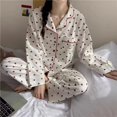 thumbnail image 1 of Pyjama en Coton Coréen pour Femmes Été Mignon à Imprimé Cœur Pyjamas à Manches Longues Pijama Ensemble Féminin Déshabillé Cardigan Ensemble, 1 of 1