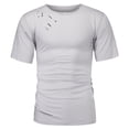 thumbnail image 5 of hlysgo Mens Ripped Hole T Shirts Casual Stylish Short Sleeve Solid Color Tees Hip Hop Round Neck T Shirt for Men Streetwear Summer Fashion Clothes Gray M, 5 of 6