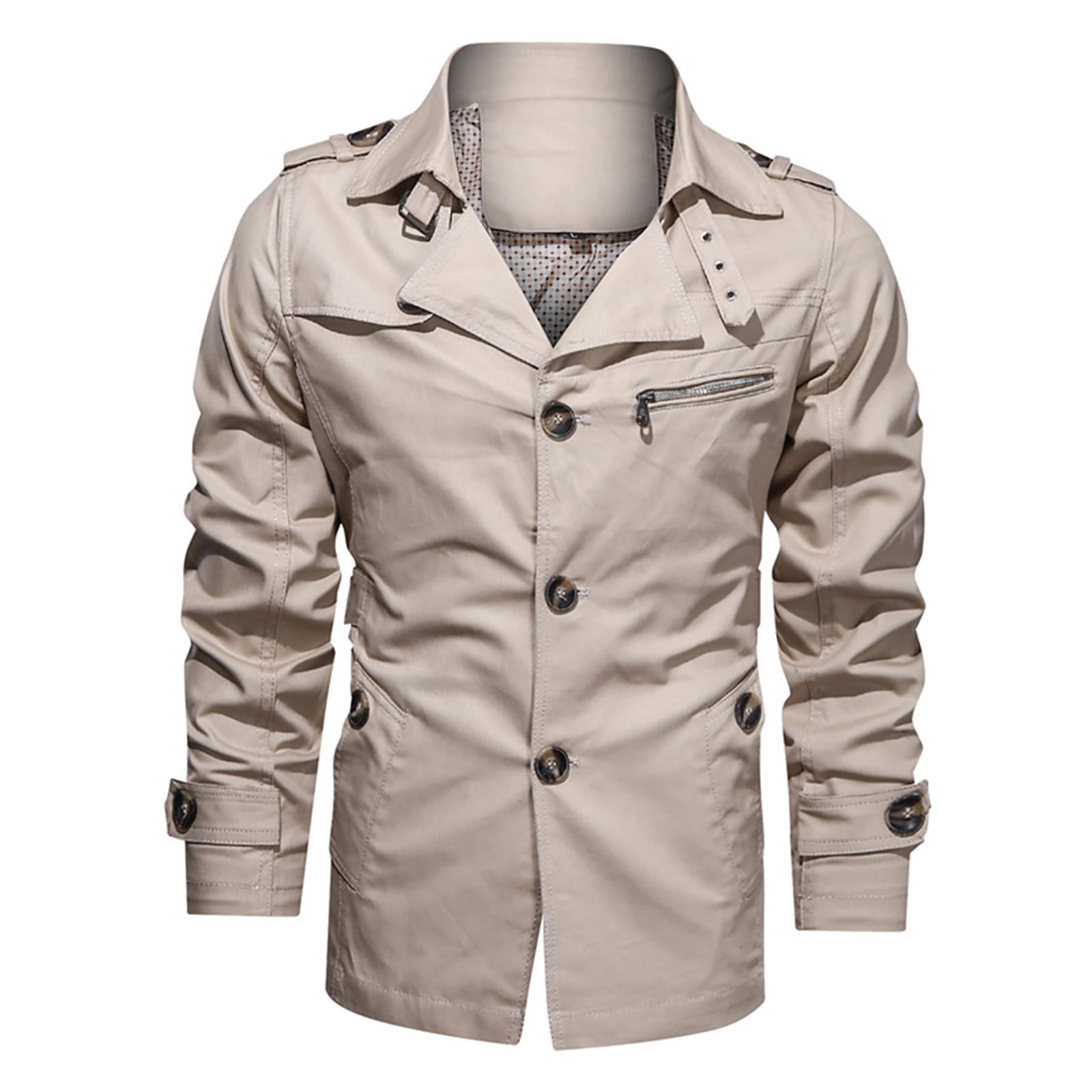 Mens Autumn Winter Outwear Pure Color Breathable Plus Size Washing Jacket Coat Khaki