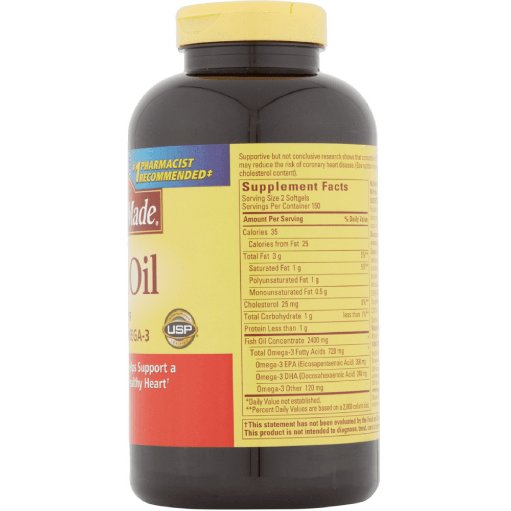 Nature Made Burp-Less Fish Oil 1200mg, 360mg Omega-3, Liquid Softgels 200 ea (Pack of 4)