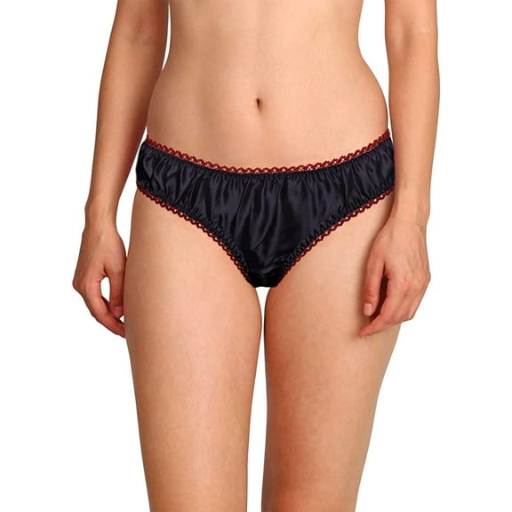 Merise Womens Sexy Silk Satin Bikini With Different Types Of Color & Lace Combination ! (Wine Lace- Black- Medium)