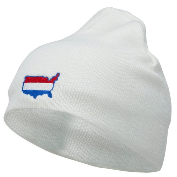 United States Map Embroidered Short Beanie - White OSFM