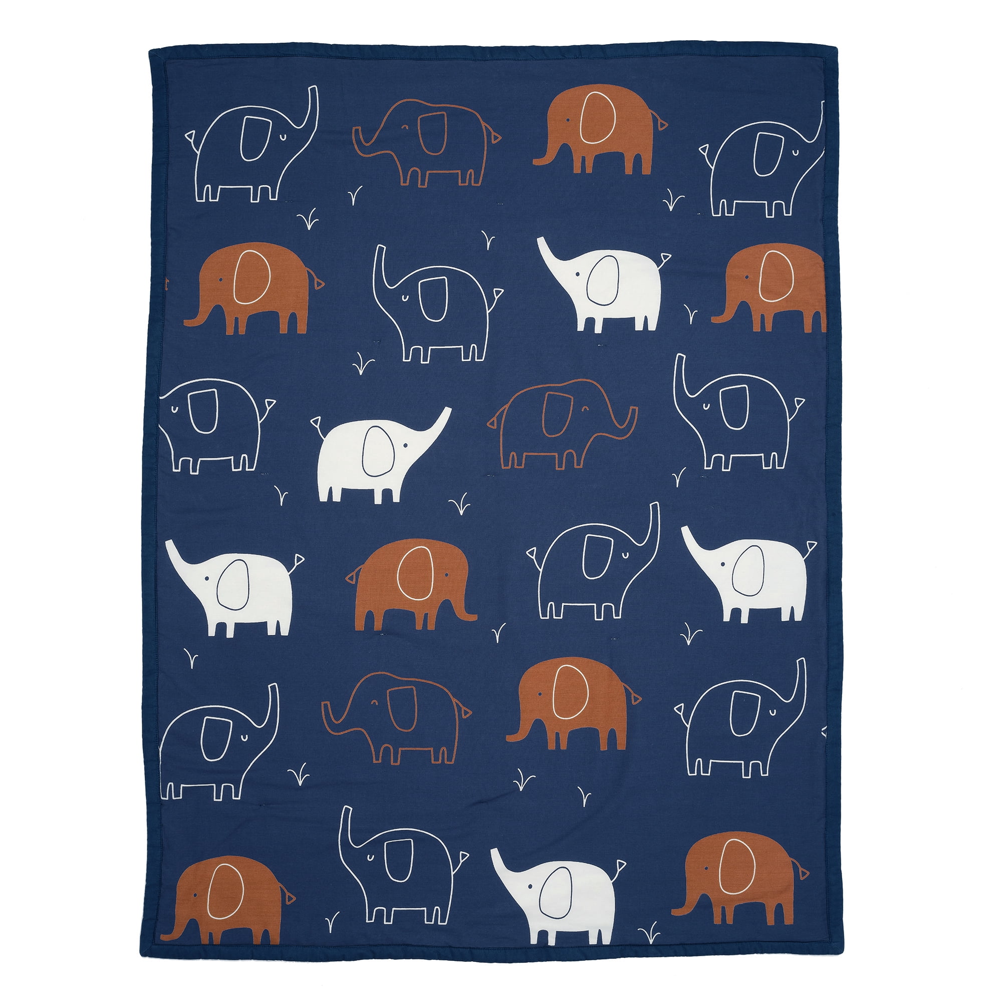 Lambs & Ivy Playful Elephant Blue/White Cotton 3-Piece Baby Crib Bedding Set