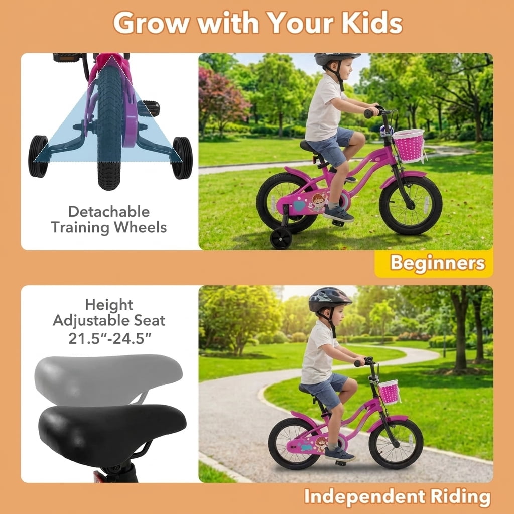 Redsmile Kids Bike 12 Inch with Training Wheels for Toddlers Boys Girls Ages 3-4 Years Old, 12 Inch Kids Bicycle with Adjustable Seat and Coaster Brake, Beginner Kids Bike, Multicolor