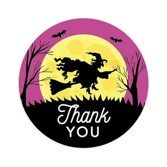 Koyal Wholesale Halloween Thank You Stickers 2 Inch Round 120 Bulk Pk Witch and Full Moon Labels For Halloween