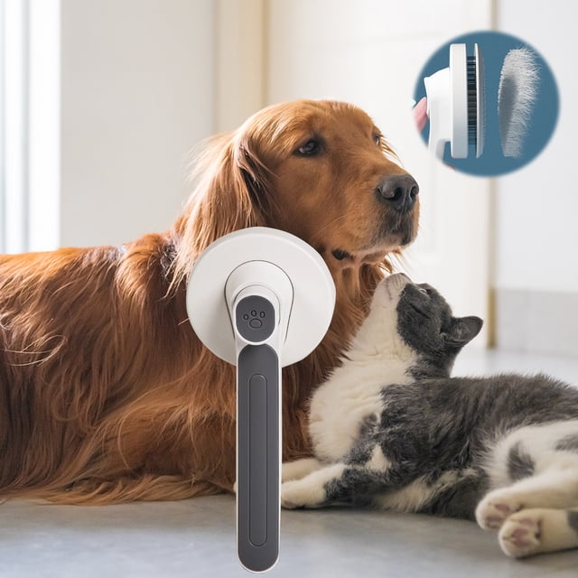 Cepillo para Mascotas, Cepillo Slicker con Autolimpieza, Cepillo para Perros y Gatos con Partículas de Masaje, 18x8x6cm, para Pelo Largo y Corto, Eliminación de Enredos, Nudos y Caspa