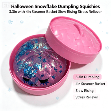 3.3in Halloween Snowflake Dumpling Squish with 4in Steamer Basket Sensory Fidget Toy for Adults