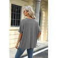 thumbnail image 3 of Women's Solid Color Round Neck Loose Short-Sleeved T-Shirt Top, 3 of 3