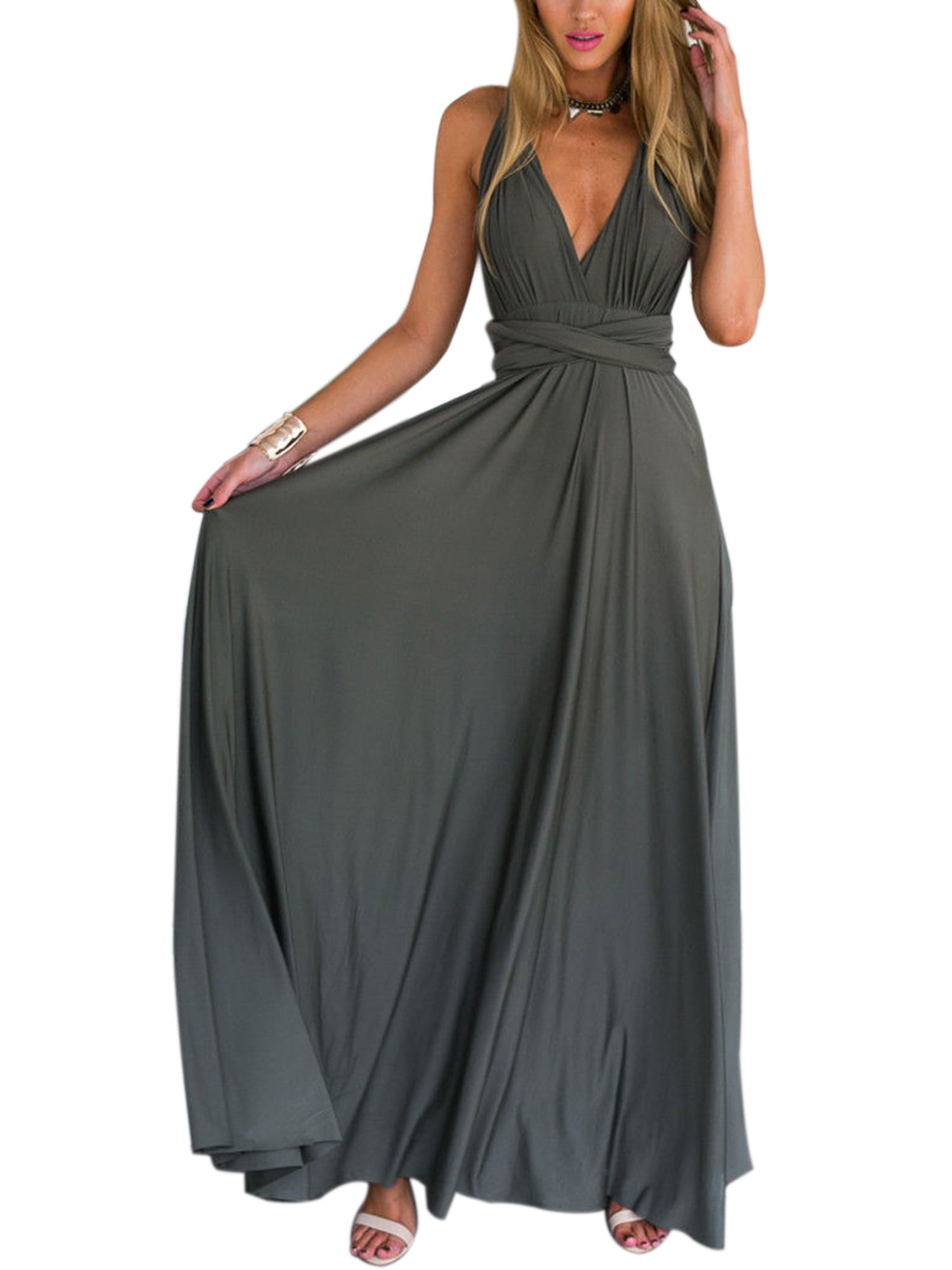 Womens Bridemaid Gown Convertible Multi Way Wrap Evening Party Long Maxi Dress