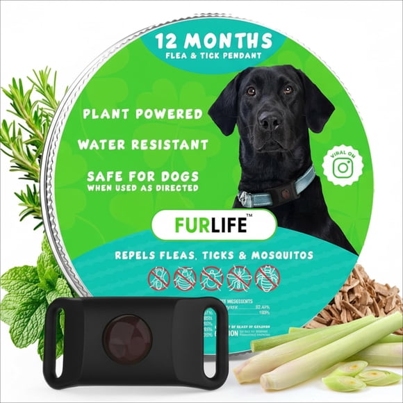 Placa de identificación para perros FurLife negra impermeable para prevenir pulgas y garrapatas