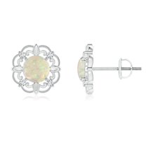 Angara Earrings - Natural Opal Halo Earrings in Platinum for Women | October Birthstone Jewelry, Birthday, Anniversary, Jewelry Gift for Women