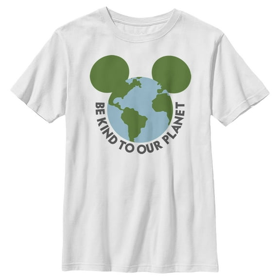 Boy's Mickey & Friends Be Kind to Our Planet Mickey Mouse Logo  Graphic Tee White Large