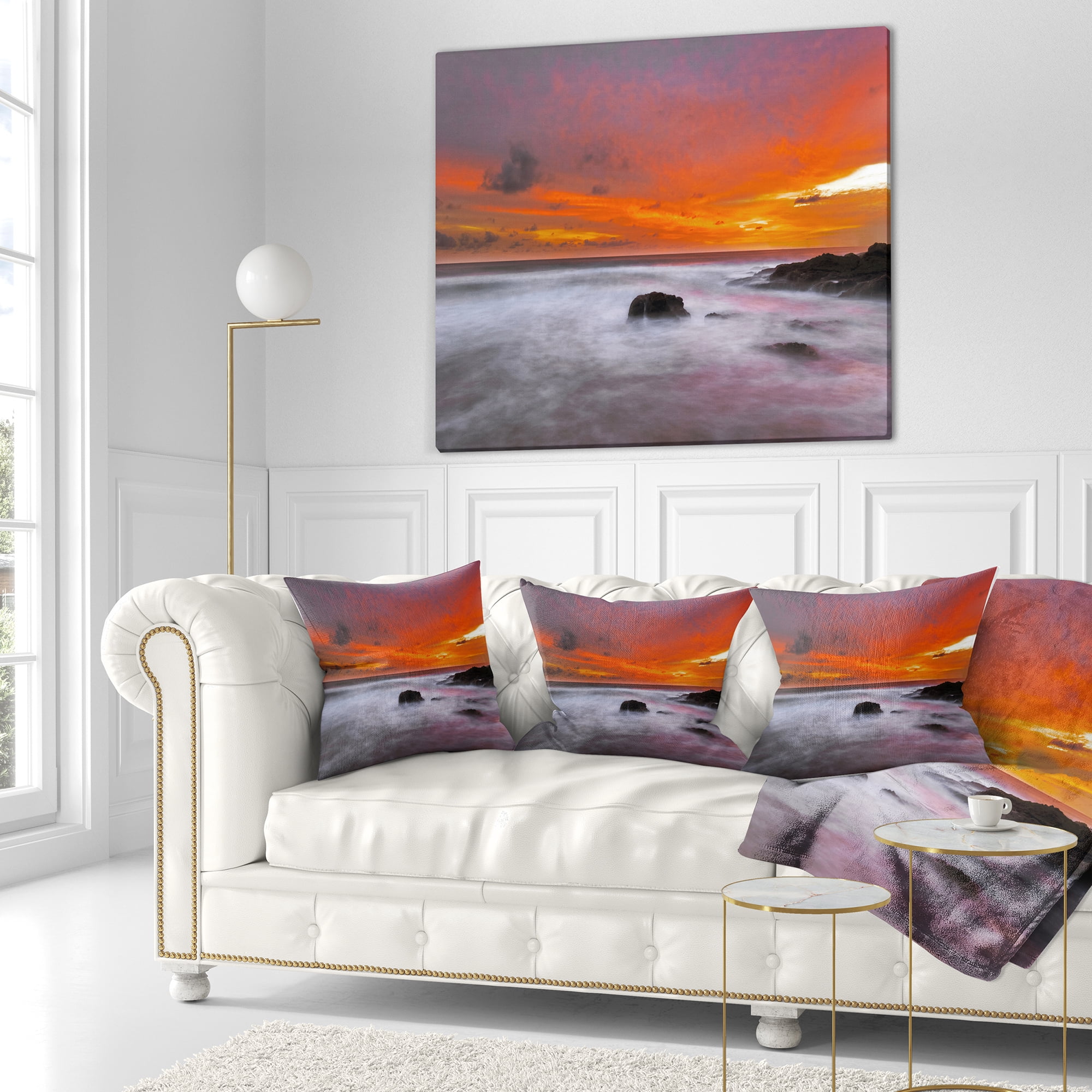 Designart Vividly Colorful Tropical Beach at Sunset - Seascape Throw Pillow - 18x18