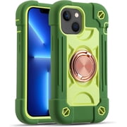 Compatible with iPhone 13 Mini/iPhone 12 Mini Case 5.4 Inch with Built-in 360°Rotating Ring Stand, Military Grade Drop Protection Full Body Rugged Heavy Duty Protective Cover. (Avocado)