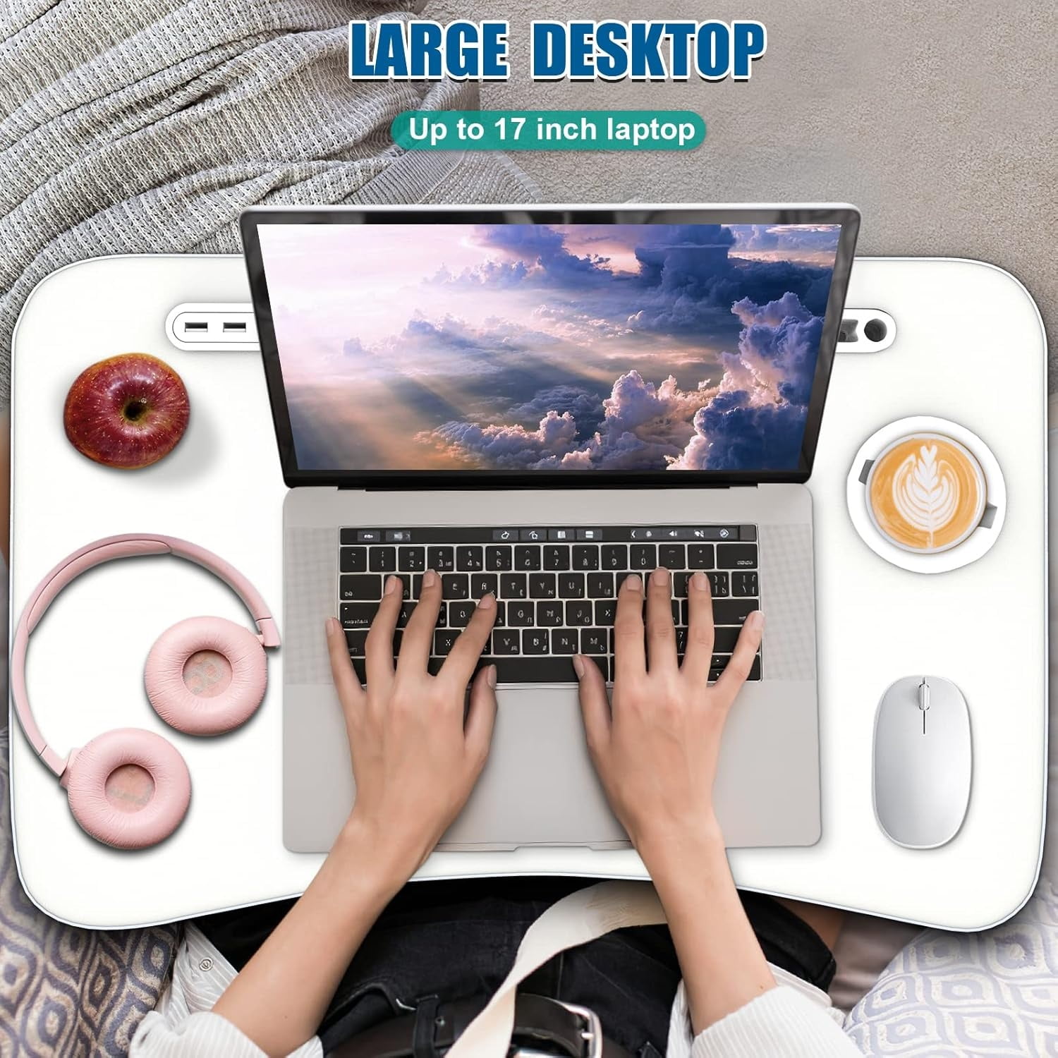 Laptop Bed Desk, Portable Foldable Lap Bed Table with USB Charge Port Storage Drawer and Cup Holder,Lap Desk Laptop Stand Tray Table Serving Tray for Eating, Reading and Working