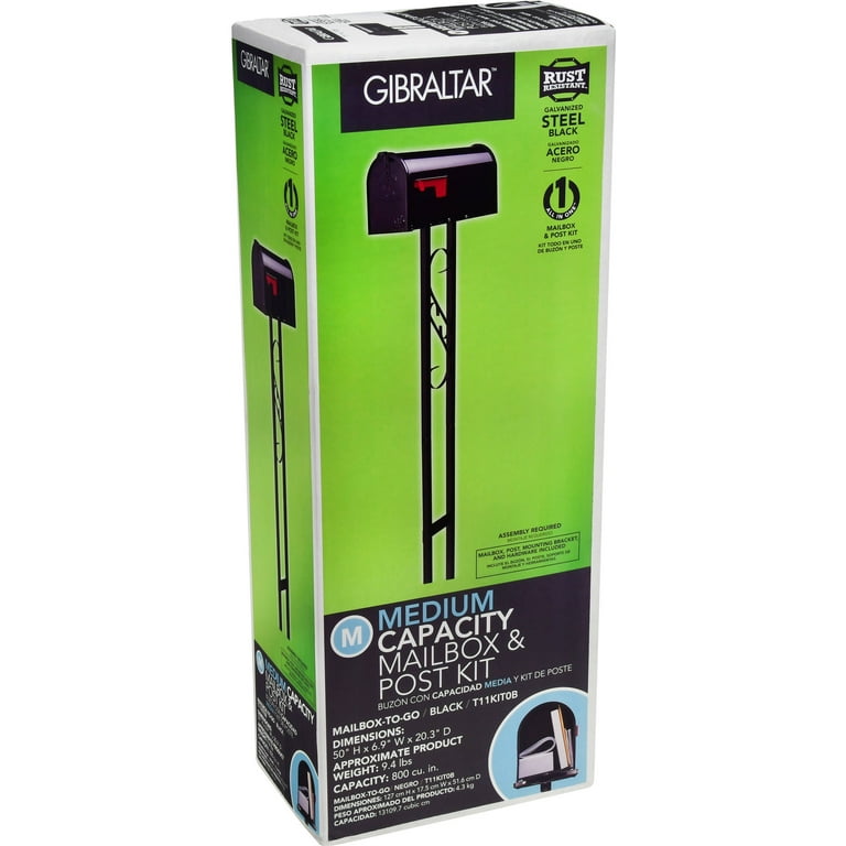 Gibraltar Mailboxes Mailbox To Go, Medium, Steel, Mailbox and Post Combo, Black, T11KIT0B Gibraltar Mailboxes Mailbox To Go, Medium, Steel, Mailbox and Post Combo, Black, T11KIT0B