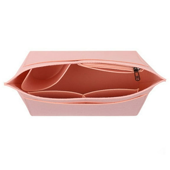 Handbag Liner Insert Purse Tote Bag Organizer with Zipper Water Cup Cosmetic Keys Credit Cards Holder for Travel Pink M