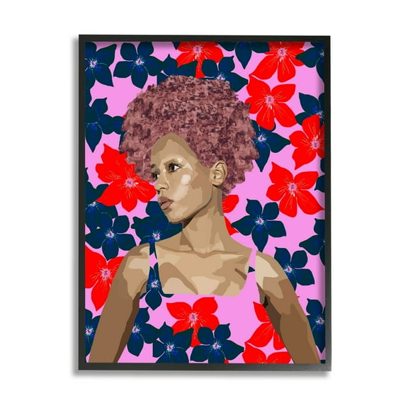 Stupell Industries Modern Vivid Flower Pattern Woman Botanical & Floral Painting Black Framed Art Print Wall Art