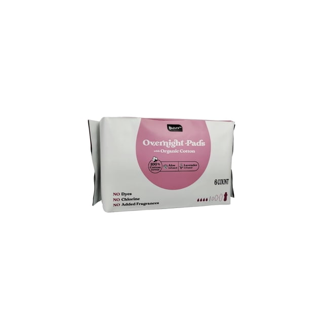 Toallas sanitarias nocturnas B-Pure con lavanda y aloe, 6 piezas, algodón orgánico