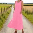 thumbnail image 5 of Inverlee Women's Linen Blend Sleeveless Dresses Crewneck Pocket Maxi Dresses Holiday Casual Loose Sundress, 5 of 8
